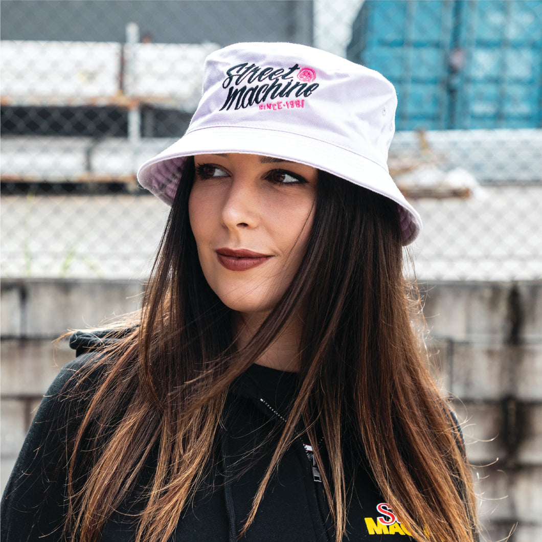 Unisex Street Machine Orchid Bucket hat, black and pink thread