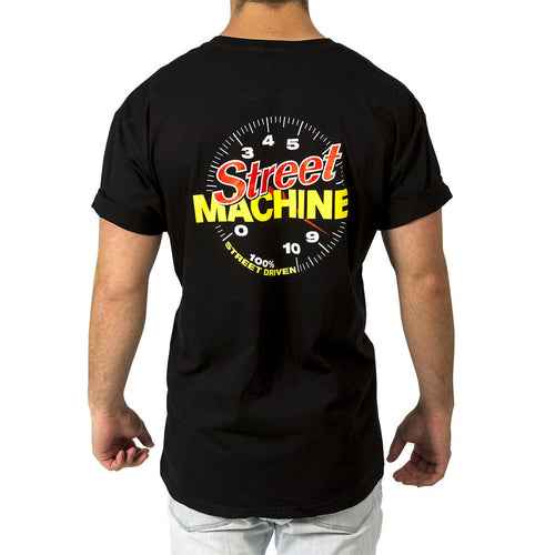 Street Machine Black t-shit with Tacho design - back